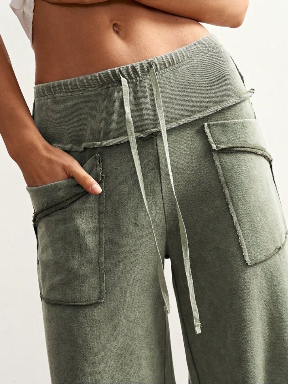 Army Green Casual Women's Streetwear Knit Pants - Picture 4 of 7